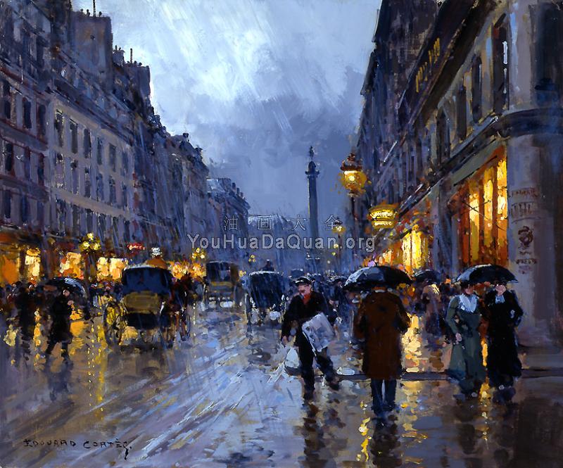 Rue de la Paix, Place Vendome in the Rain - 爱德华·科尔特斯